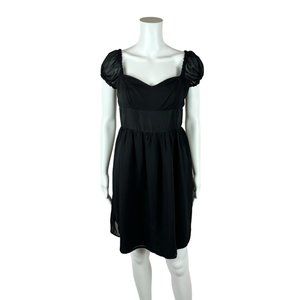 Vintage 60s Mini Dress Women's Small Black Sweetheart Neckline Puff Sleeves